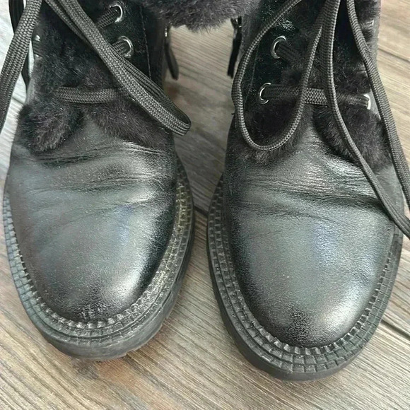 Zara Women’s Black Faux Fur Lined Grunge Style Goth Combat Ankle Boots Size 6.5 - Picture 9 of 11